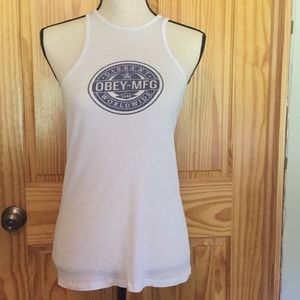 Sexy Obey Tank Top super cute racer back blue white